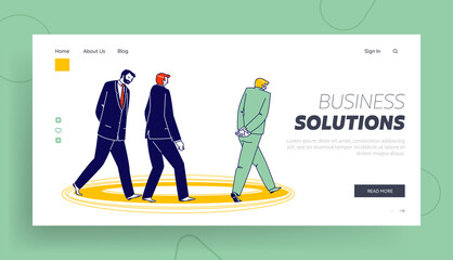 Thoughtful Business Men Walking in Circles Landing Page Template. Problem Solving, Everyday Routine. Useless Walk Round