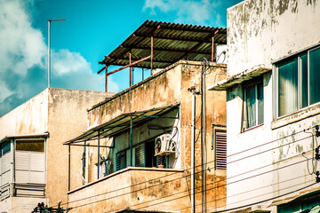 View of the facade of a modern building in the streets of Tel Aviv in Israel