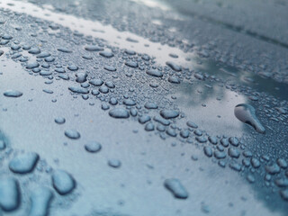dew drops one a car bonnet