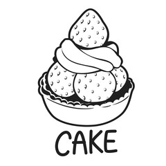 Illustration SCupcake doodle clipart. Black and white line art drawing. coloring book. Isolated on white background. Vector cartoon illustration. decoration, sticker, logo and pattern.