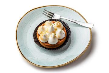 shortbread with protein cream on a blue plate