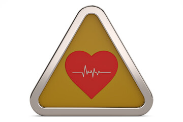 Triangle with heartbeat icon Isolated On White Background, 3D render. 3D illustration.