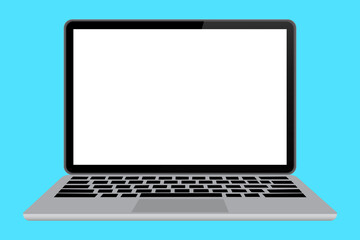 Notebook vector. Computer screen. Blank laptop screen. Laptop on a blue background. Vector illustration. Stock image.