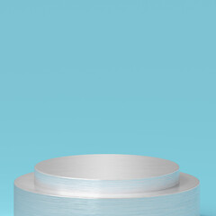 stainless podiums for showing product with blue background.3d rendering