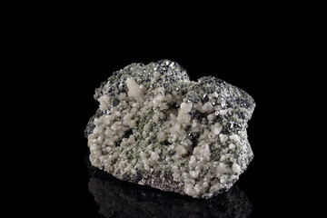 macro stone mineral Quartz Calcite Sphalerite Galena on a black background