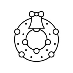 Christmas, wreath and ribbons, bell vectors, in lineal style,