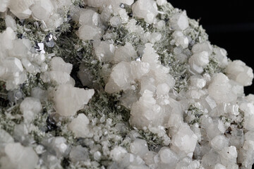 macro stone mineral Quartz Calcite Sphalerite Galena on a black background