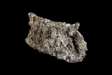 macro stone mineral Quartz Pyrite on a black background