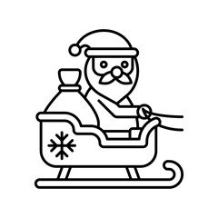 santa, stand on sleds and sackes vectors, in lineal style,