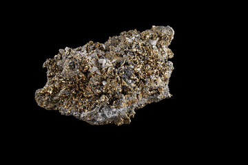Obraz premium macro stone mineral Quartz Pyrite on a black background