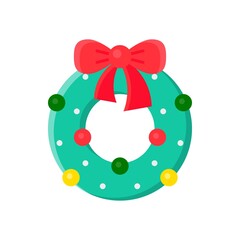 Christmas, wreath and ribbons, related to Christmas vectors, in flat style,