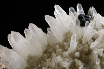 macro stone mineral Quartz Sphalerite on a black background