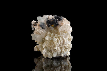 macro stone mineral Calcite Galena pyrite on a black background