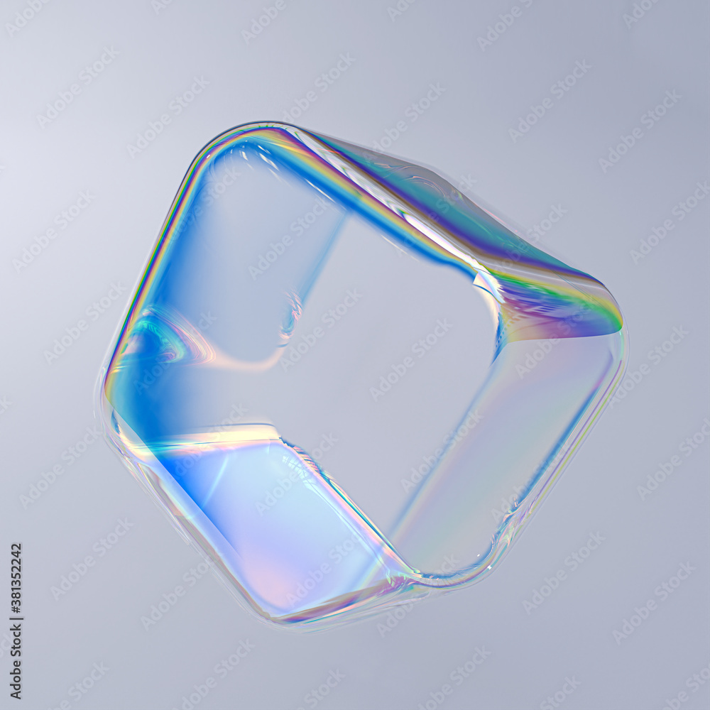 Fototapete abstract geometric 3d shape thin film effect, holographic spectral gradient texture, minimalist colo