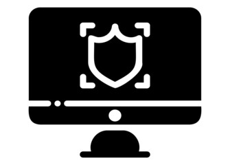 Computer security concept. computer with shield and lock on table. Flat vector illustration.