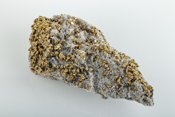 macro stone mineral Quartz pyrite on a white background