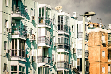 View of the facade of a modern building in the streets of Tel Aviv in Israel