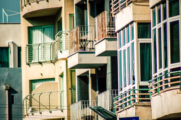 Fototapeta premium View of the facade of a modern building in the streets of Tel Aviv in Israel