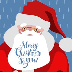 Christmas card with Santa Claus and decorative composition of letters 