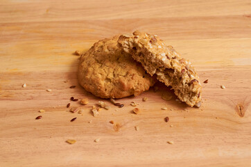 Broken cookies with cereals and seeds
