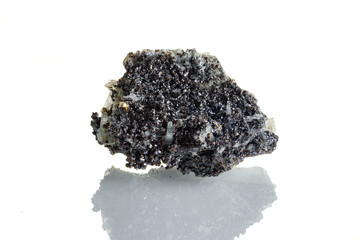 macro mineral stone Quartz Galena Pyrite on a white background