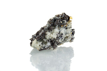 macro mineral stone Quartz Galena Pyrite on a white background