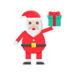 santa, stands and gifts, on hands vectors, in flat style,