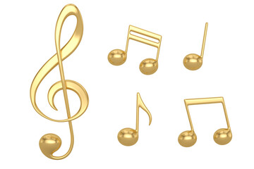 Gold musical note Isolated On White Background, 3D render. 3D illustration.