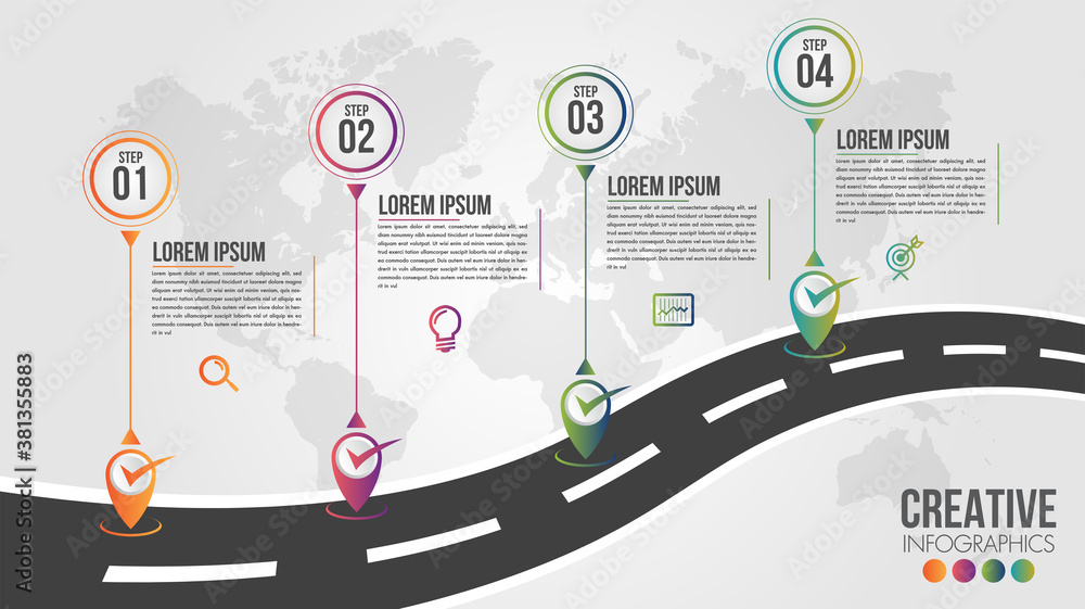 Poster infographic modern timeline design vector template for business with 4 steps or options illustrate a