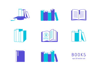 Books - vector icons set on white background.
