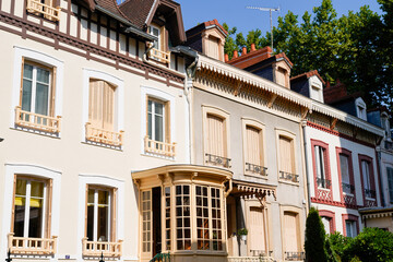 Fototapeta na wymiar ancient buildings in Vichy city in the Allier department in France
