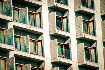 View of the facade of a modern building in the streets of Tel Aviv in Israel