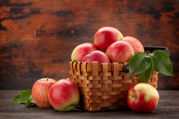 Ripe garden apple fruits in basket