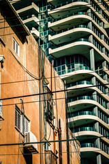 View of the facade of a modern building in the streets of Tel Aviv in Israel