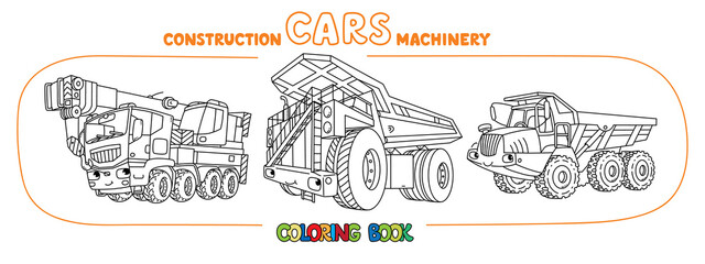 Funny heavy truck cars with eyes Coloring book set