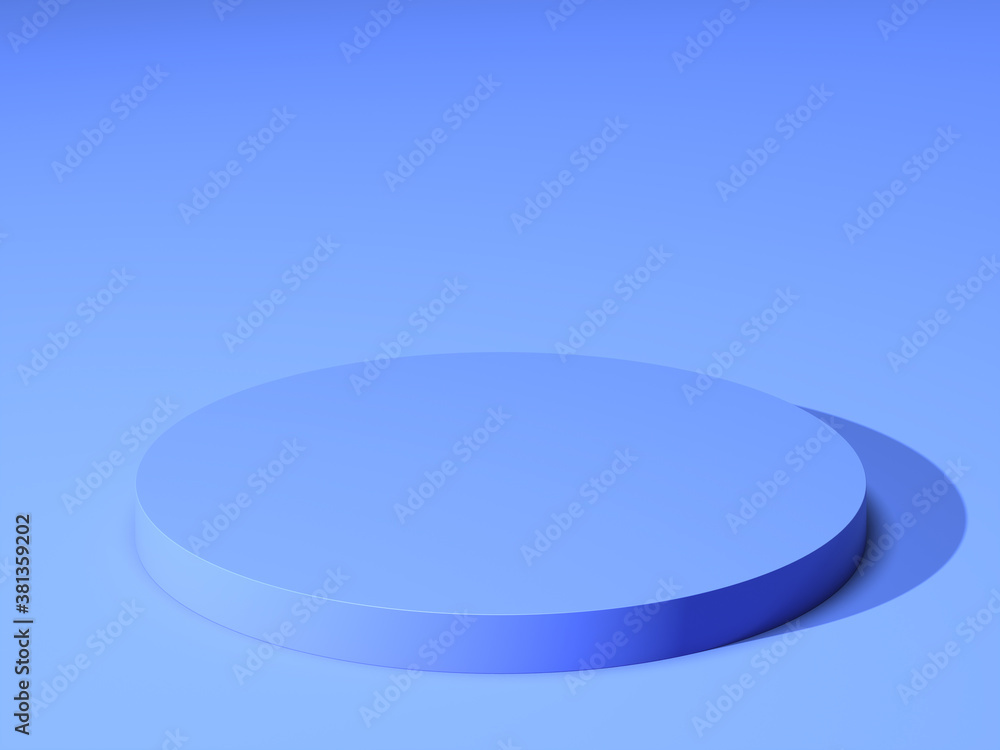 Poster blue blank round showcase with empty space on blue background. 3d rendering. minimalism concept. cop