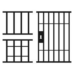 Jail cell vector icons set isolated on a white background.