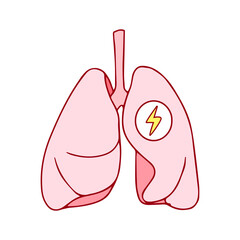 Human healthy respiratory system, lungs icon with an energy sign. Breathing oxygen concept