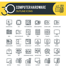 Computer Hardware Outline Icons