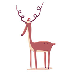 Christmas reindeer in Santa hat vector cartoon illustration isolated on a white background.