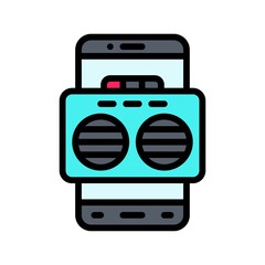 application icons set related mobile phone screen with tape recorder and buttons vectors with editable stroke,