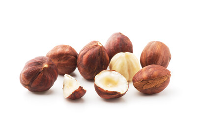 Hazelnuts isolated on the white background