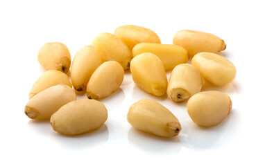 Cedar Pine nuts on a white background