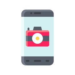 application icons set related mobile phone screen with camera, flash and buttons vectors in flat style,