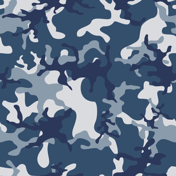 
Blue military camouflage army texture seamless pattern trendy background