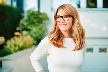 Attractive middle aged woman outdoor portrait