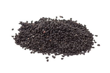 Black sesame seeds isolated on white background