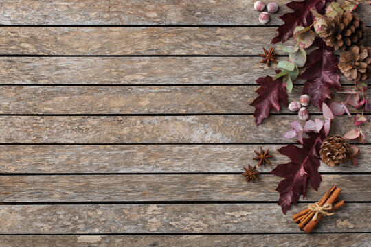 Autumn fall thanksgiving day floral composition with dried leaves