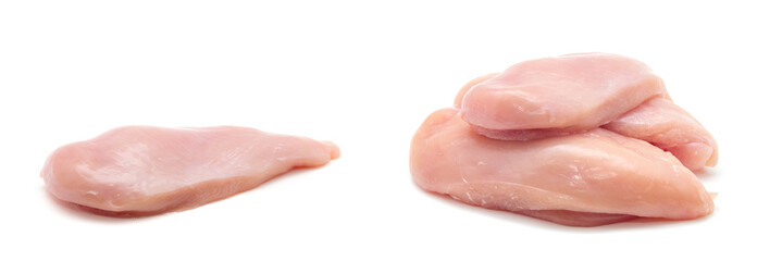 Raw chicken breast fillets isolated white background.