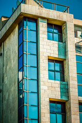 View of the facade of a modern building in the streets of Tel Aviv in Israel